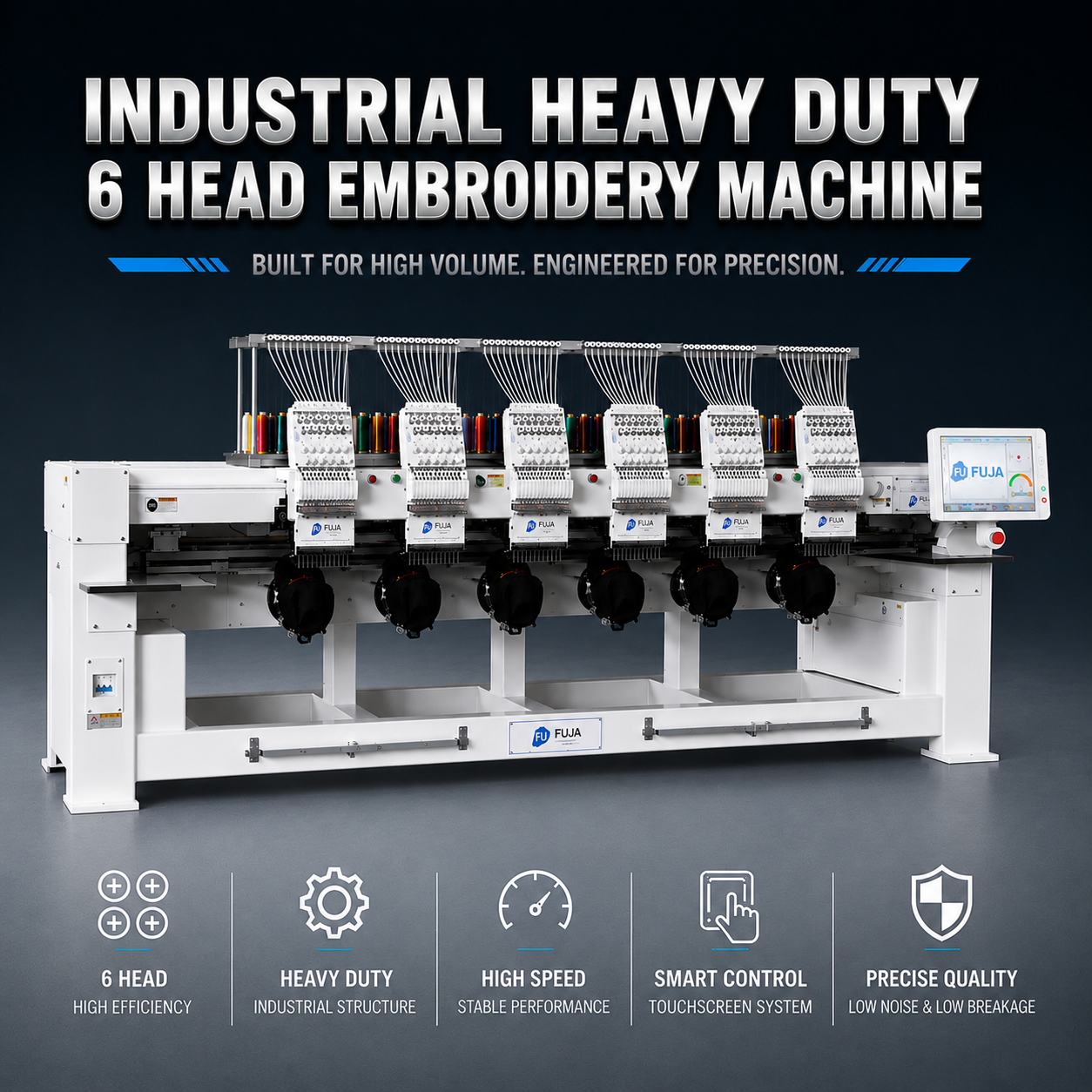 FUJA industrial embroidery machine with six heads